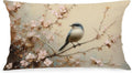 Vintage Spring Bird Lumbar Pillow Cover 12x20 Double-Sided, Nature Room Decor, Farmhouse Spring Pink Floral Bird Decorative Throw Pillow Cover for Living Room Home Bedroom