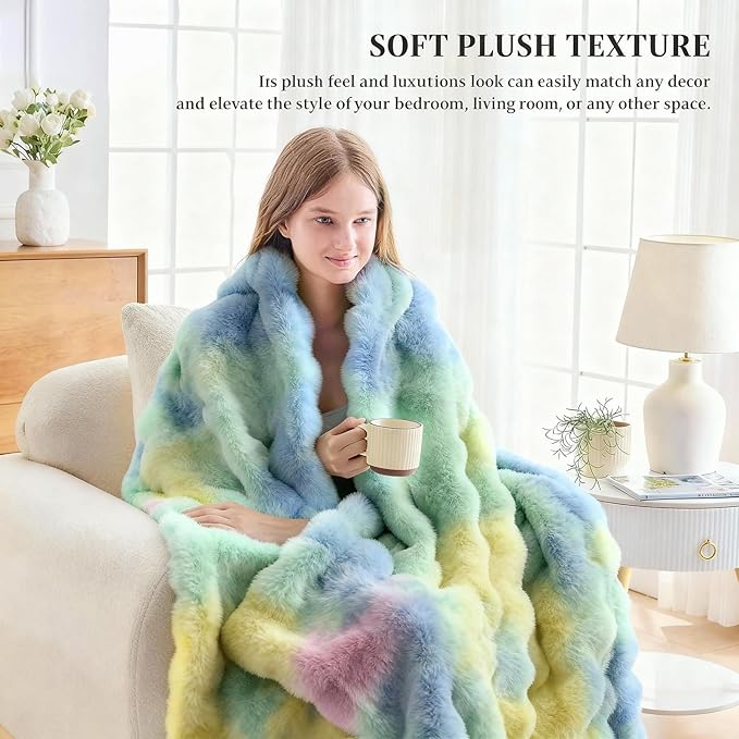 Faux Fur Twin Blanket for Couch, 1000 GSM Cozy Fuzzy Fluffy Soft Plush Thick Bubble Sherpa Blanket for Sofa Bedroom Living Room, Mothers Day Birthday Gifts for Women Home Decor