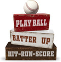 4 Pcs Baseball Table Decorations Sports Wooden Desk Sign Baseball Tiered Tray Decor Tabletop Centerpiece for Birthday Party Home Bedroom Teens Room Mantel Shelf