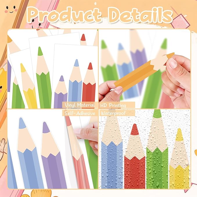 Colored Pencils Wall Decals - 9 Sheets 27 Pcs Colorful Pencil Wall Stickers Peel and Stick Classroom Wall Decor for Back to School Preschool Playroom Nursery