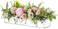 Rectangular Acrylic Vases for Centerpieces, 16 Inches Long Floral Vase with Holes for Flowers, Clear Rectangle Box Tray for Roses Modern Flower Arranger for Wedding Home Dining Table Decor, 1pcs