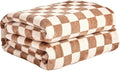 FY FIBER HOUSE Checkered Flannel Fleece Throw Blanket King Size Soft Cozy Checkerboard Grid Print Chessboard Pattern Blankets for Bed Couch Sofa, 90"x108", Khaki