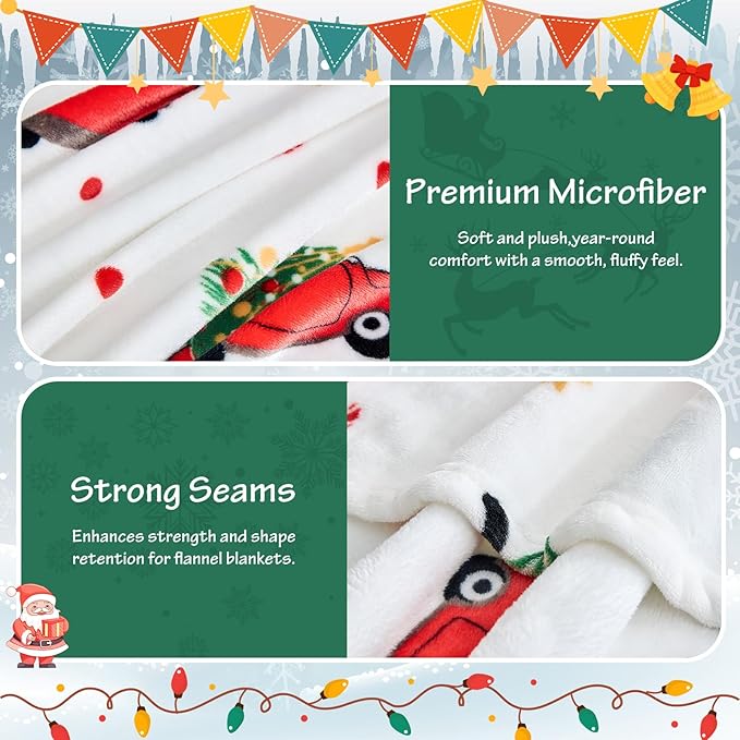Christmas Blanket - White Holiday Throw with Santa Claus & Snowman - Warm Cozy Fleece Winter Blanket, 50x60 Inches，White