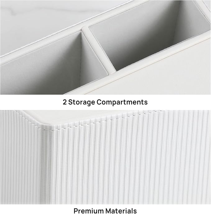 Tissue Box Cover Rectangle with 2 Compartments Remote Holder, PU Leather Tissue Box Holder Rectangle for Livingroom NightStand, Tissue Holder for 120(3-Ply)/160(2-Ply) Tissue Box (Ivory)