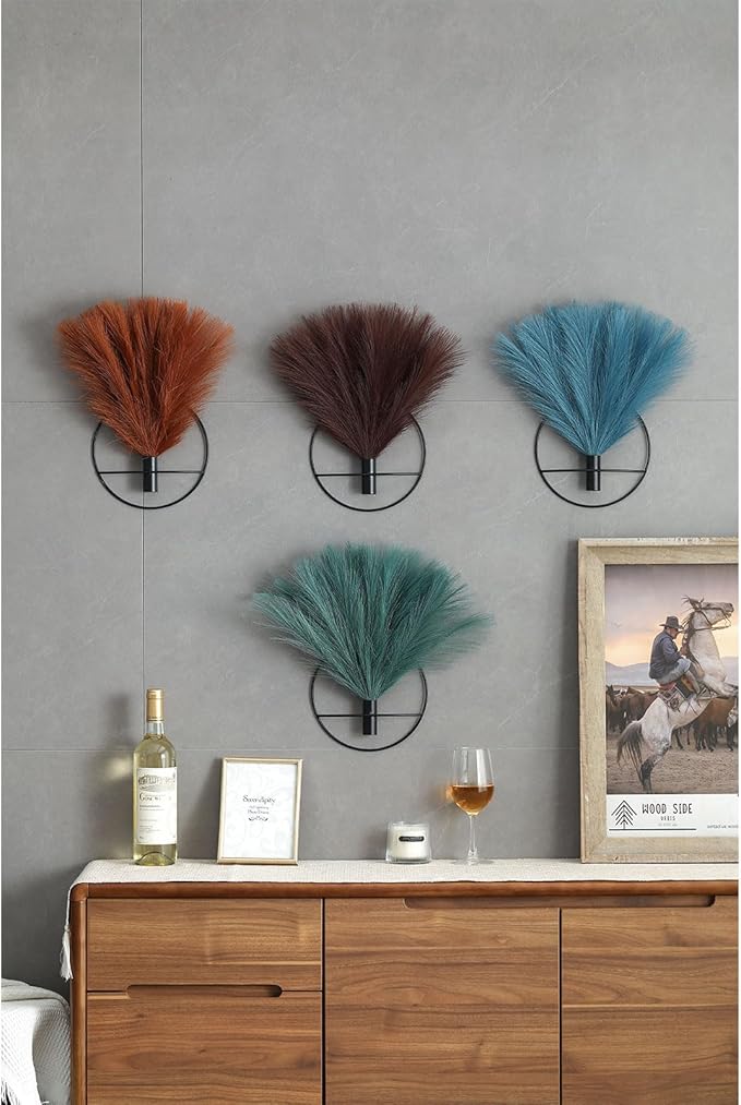 Pretty Jolly Boho Wall Decor, Wall-Mounted Metal Hanging Artificial Pampas Display, Wall Art for Living Room, Bedroom, Bathroom, Dining Room, Plant Decor 2 Pack