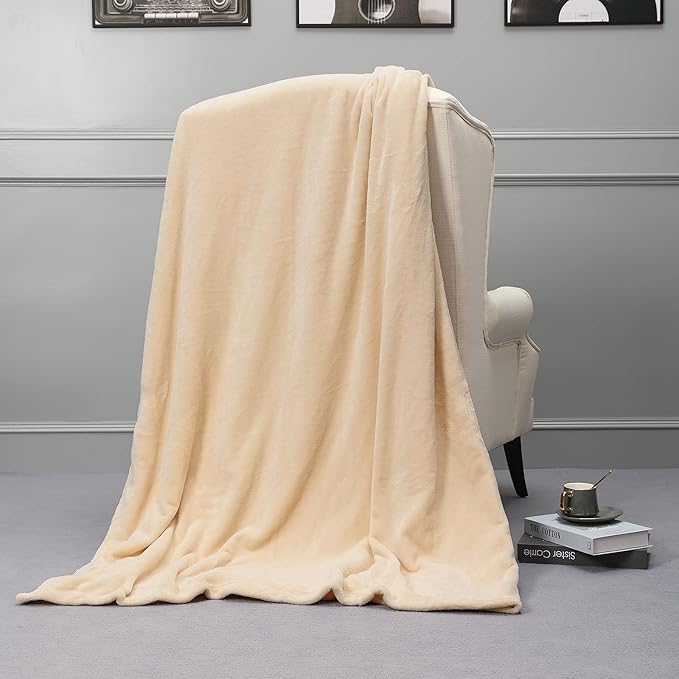 NANPIPER Fleece Blankets, Super Soft Flannel King Size Blanket for Bed, Luxury Cozy Microfiber Plush Fuzzy Blanket,Beige