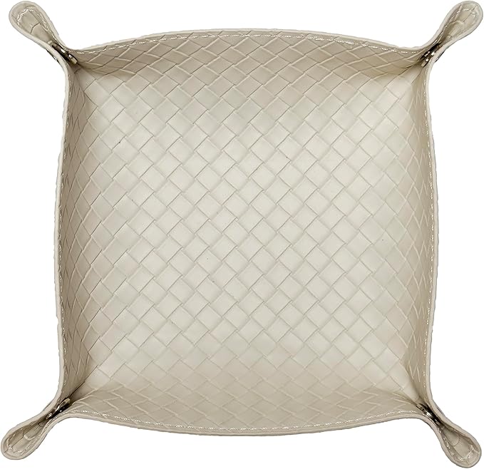 UnionBasic Small Valet Tray, Jewelry Tray for Rings Watches Earrings, Entryway Catchall Caddy for Coins Keys Change, Nightstand Bedside Valet Holder, Trays for Electronic Gadgets, Woven Beige