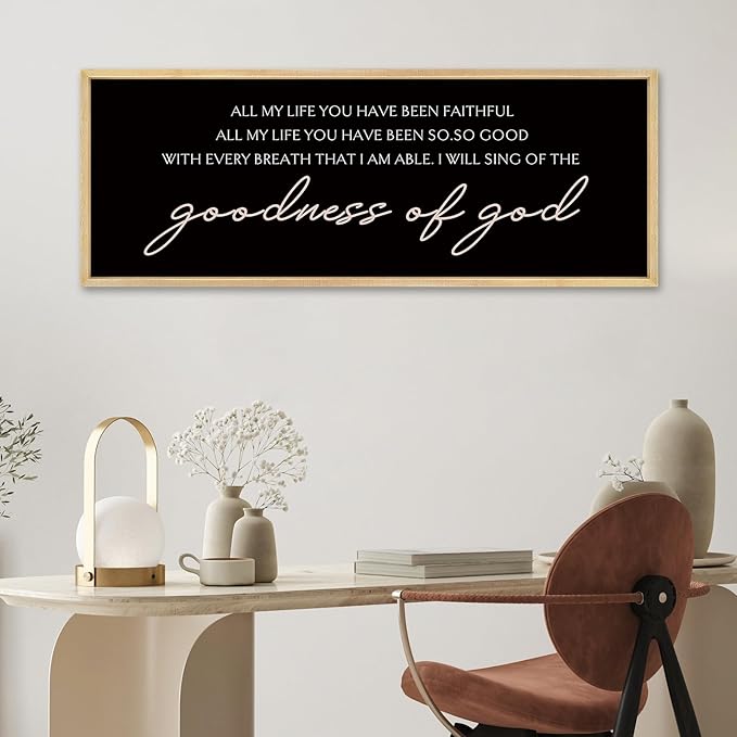 YWMZYKJGS Goodness of God Wall Decor 32"×12" Bible Verse Sign Christian Catholic Scripture Jesus Christ Prayer Large Home Office Wood Framed Wall Hanging Art (Wood)