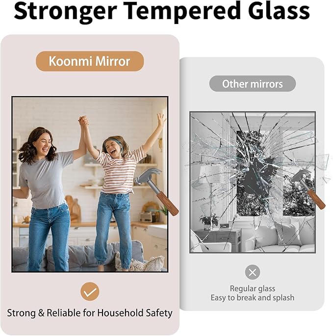Koonmi Black Framed Bathroom Mirror - Shatterproof 30"x30" Tempered Glass, HD No Distortion, Horizontal/Vertical Mount, Modern Matte Aluminum Alloy Frame