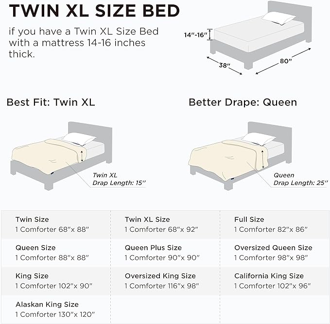 Bedsure Comforter Duvet Insert - Quilted Comforters Twin XL Size, All Season Duvet, GentleSoft Down Alternative Bedding Blanket, with 8 Tabs, Gifts for Women/Men, Linen, Twin XL 92 x 68 Inches