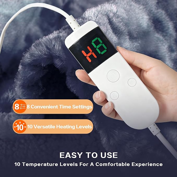 Electric Heated Blanket Throw 50''x60''Size Faux Fur Heating Blanket 10 Heating Settings, 1-8h Timer & Overheat Protection, Machine Washable, Soft Flannel and Sherpa Full Body Warmth