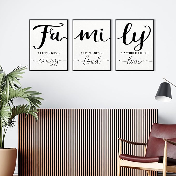 Family Quotes Wall Art Decor: 3 Piece Family Sign Framed 12"x16" Farmhouse Wall Art for Living Room Dining Room,Love Quote Art Wall Art Prints Modern Minimalist Bedroom Wall Decor