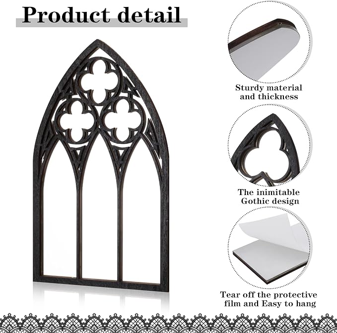 BOUMUSOE 3 Pack Gothic Mirrors, Cathedral Arch Frame, Tiny Gothic Room Decor - 9.8 inches Spooky Decorative Rustic Wall Hanging for Bedroom & Bathroom