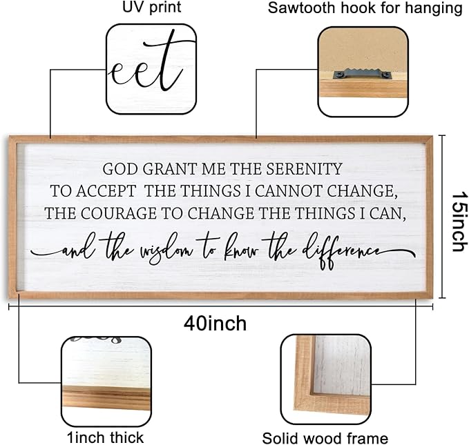 Serenity Prayer Rustic Bible Verse Framed Wall Art, 40''×15'' Vintage Religious Christian Saying Sign for God Jesus Christ Prayer, Positive Horizontal Holy Inspirational Catholic Scripture Gift Decor