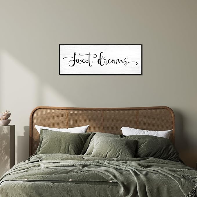 Sweet Dreams Wall Decor Above Bed: Farmhouse Bedroom Sign Guest Room Wall Decor,32x12 Inch Framed Canvas Modern Master Bedroom Wall Art Rustic Hanging Plaque Home Decor