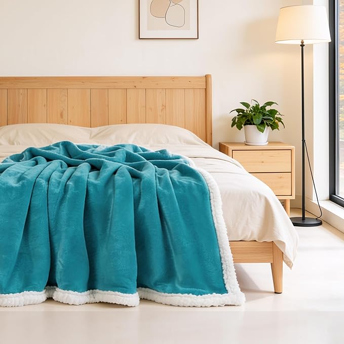 BEAUTEX Sherpa Fleece Throw Blankets, Soft Fluffy Flannel Plush Blanket and Throw, Fuzzy Cozy Cuddle Blankets for Couch Bed Sofa Adults (50" x 60", Harbor Blue)