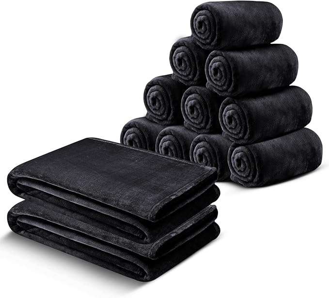 MOONLIGHT20015 Fleece Blanket Twin Size 12 Pack - Soft Cool Fluffy Throw Blanket for Couch & Sofa, Lightweight Luxury 400 GSM Microfiber Bed Blankets and Throws (Twin 60 x 80 Inches, Black)