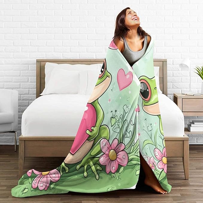 Frog Gifts Warm Cozy Cute Throw Blanket Soft Lightweight Fleece Plush Fuzzy Blanket for Girls Women Kids Adults Bed Decor 50"X60"