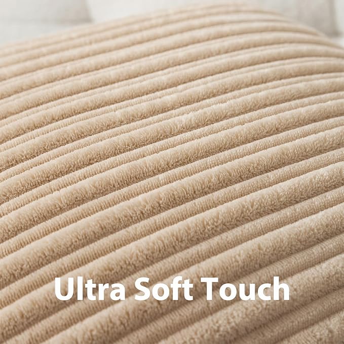UGASA 12x24 Inch Pillow Cover Pack of 1 Soft Boho Stripe Corduroy Long Rectangular Lumbar Cushion Cover Farmhouse Decorative Throw Pillowcase for Bed, Couch, Sofa, Bedroom, Living Room, Beige