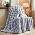 H&D Faux Fur Throw Blanket for Couch,Fluffy Cozy Soft Plush Luxury Thick Fuzzy Fleece Blanket for Couch Bed Sofa Bedroom Living Room,Comfy Bubble Blanket(Gray, Queen 80"x90")