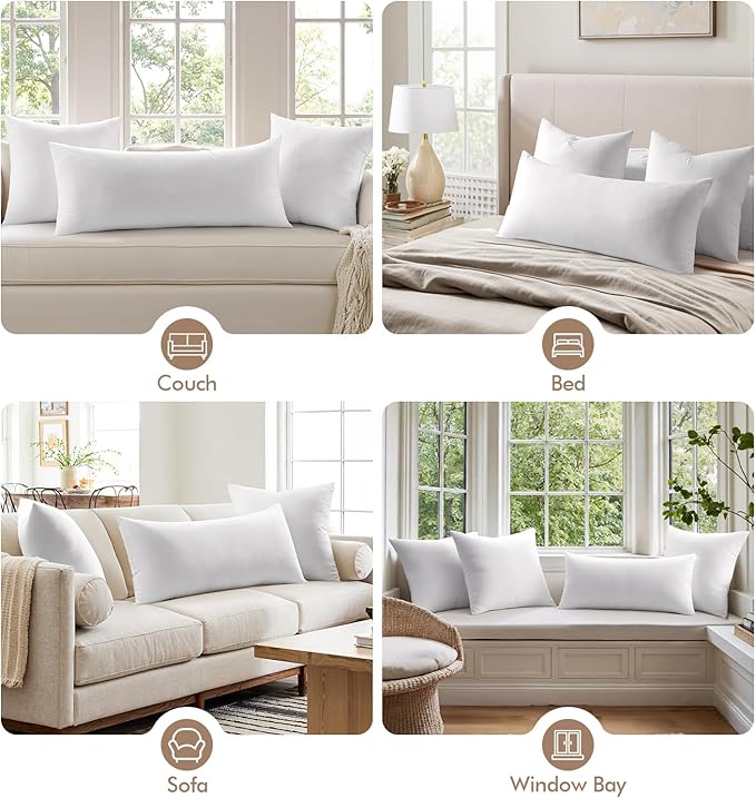 MIULEE 12x24 Inch Premium Lumbar Throw Pillow for Bed Sofa Couch Virgin Microfiber with 100% Cotton Cover Decorative Throw Pillow Insert Stuffer Form