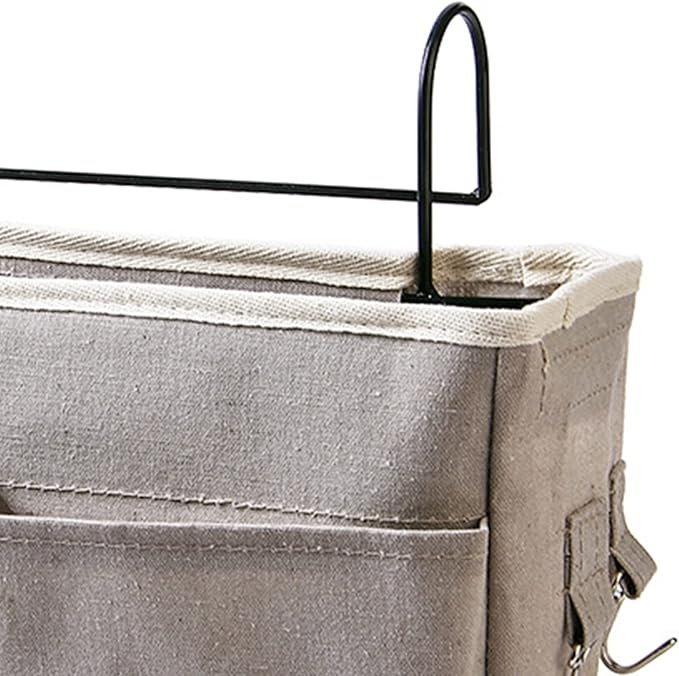 flexman Nightstand Hanging Bag, Hook Design Bedside Storage Pocket Organizer Basket with Metal Bracket and Wear Resistant Fabric for Kitchen Wardrobe Doors, Hanging Rods(White)