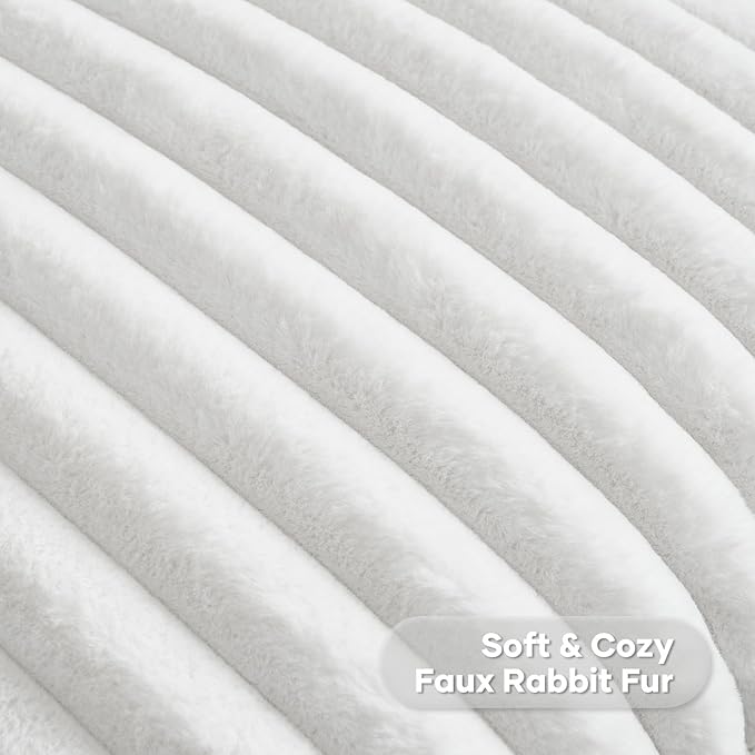 FUTEI White Decorative Throw Pillow Covers Set of 2, 28x28 Inch Soft Fluffy Faux Fur Plush Striped Euro Pillow Shams, Modern Home Decor for Couch Bed Living Room