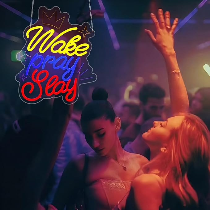 Wake Pray Slay Neon Sign, Neon Signs for Wall Decor Neon LED Signs Room Neon Light Up Signs Home Decor for Bedroom Club Party Bar Shop USB Operated