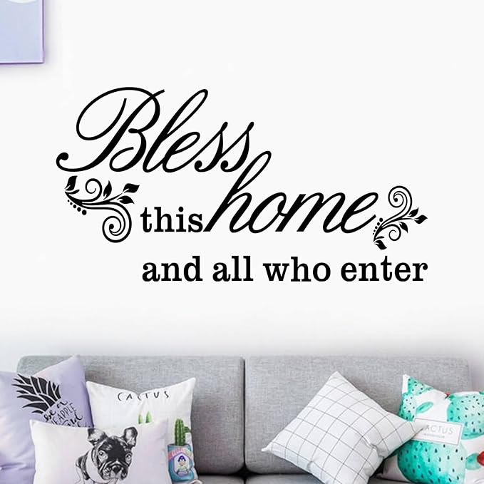Inspirational Quotes Family Wall Stickers: Home Living Room Vinyl Art Wall Decals - Kitchen Wall Decor - Bless This Home 36.2" X 19"