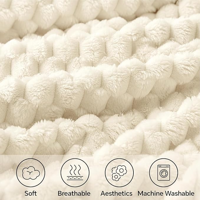 Zyrah White Fleece Twin for Couch Super Soft Twin Blanket 3D Imitation Turtle Shell Jacquard Decorative Cozy Blankets for Sofa Chair Bed 60x80 Inches