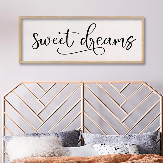 comurdyo Sweet Dreams Wall Decor Above Bed Sign 40" x 15" Master Bedroom Wooden Antique Framed Large Rustic Farmhouse Guest Room Beautiful Simple Hanging Plaque Over Bed Wall Art (Wood)