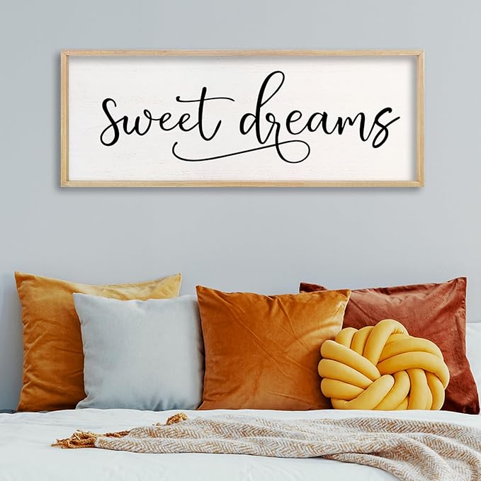 comurdyo Sweet Dreams Wall Decor Above Bed Sign 40" x 15" Master Bedroom Wooden Antique Framed Large Rustic Farmhouse Guest Room Beautiful Simple Hanging Plaque Over Bed Wall Art (Wood)