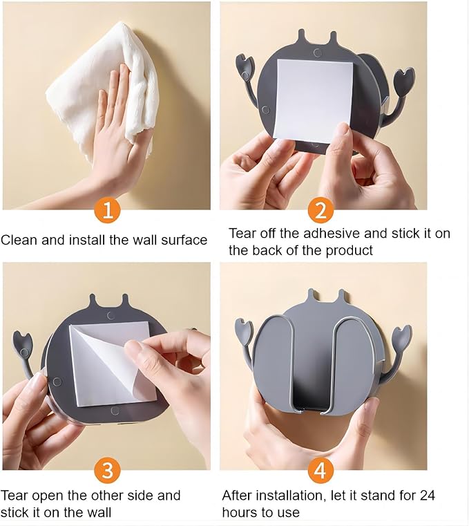 4-piece Wall Mount Phone Holder, Adaptive Remote Holders, wall mounted storage boxes, can be used for mobile phones, remote controls, keys, crab wall shaped storage boxes (Green,Orange,Grey,White)