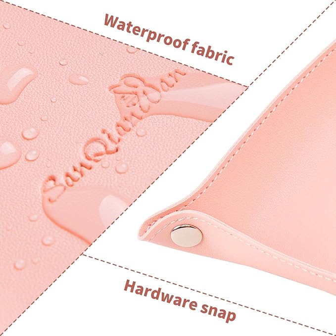 SANQIANWAN PU Leather Arc Edge Jewelry Valet Tray for Man and Women, Portable Mini Entryway Table Tray Bedside Nightstand Desk Tray Small Travel Dish Plate for Key,Wallet,Watch,Coin (Pink)