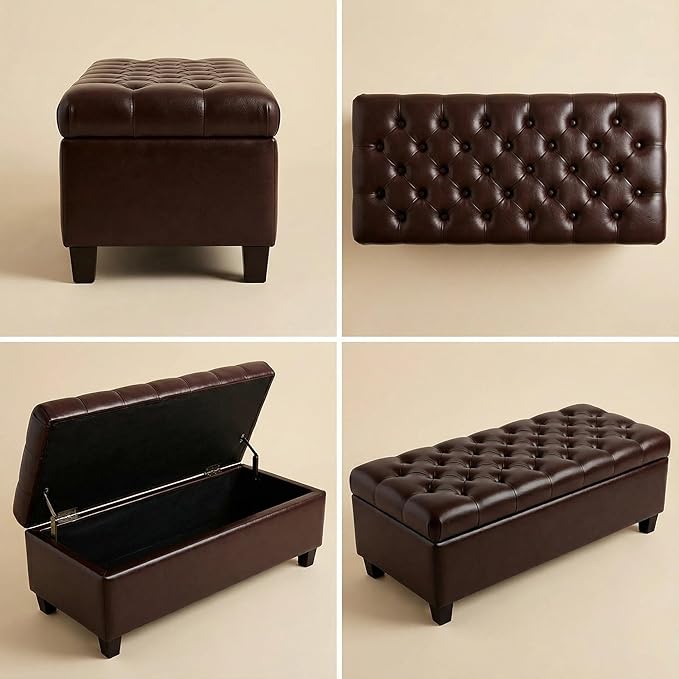 50.25" PU Leather Storage Ottoman Bench for Bedroom Bed End,Tufted Faux Leather Ottomans with Storage for Living Room,Bedside,Entryway,Modern Window Benches with Seating