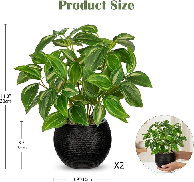 2 Packs Artificial Plants in Black Pot Tradescantia Zebrina Fake Plants Potted Decorative Faux Plant for Home Kitchen Decor
