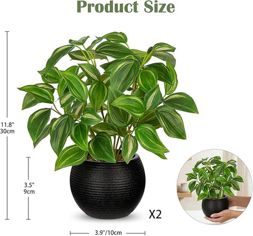 2 Packs Artificial Plants in Black Pot Tradescantia Zebrina Fake Plants Potted Decorative Faux Plant for Home Kitchen Decor