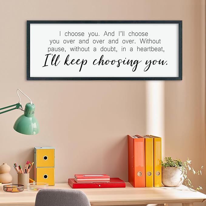 comurdyo Romantic Love Quotes I'll Keep Choosing You Sign 40"X15" Modern Rustic Large Love Theme Master Bedroom Above Bed Wall Decor I Choose You Wood Framed Simple Wall Hanging Art (Black)