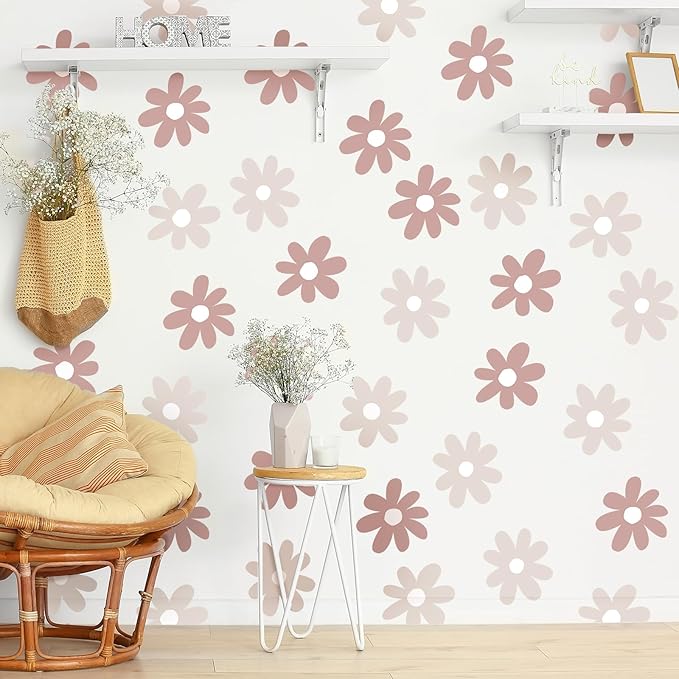 BBTO Daisy Wall Decal Flower Vinyl Wall Decals Daisy Stickers Floral Decals Peel and Stick for Nursery Art Bedroom Living Room(Simple Style,Pastel Color)