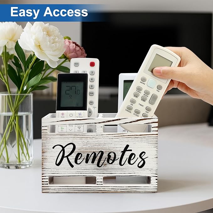 Wooden Remote Control Holder Wall Mount Remote Organizer for Table TV Controller Holders Remotes Caddy for Bed Wall Bedside Organizer Storage Control Box Farmhouse Nightstand Couch Decor 2 slots