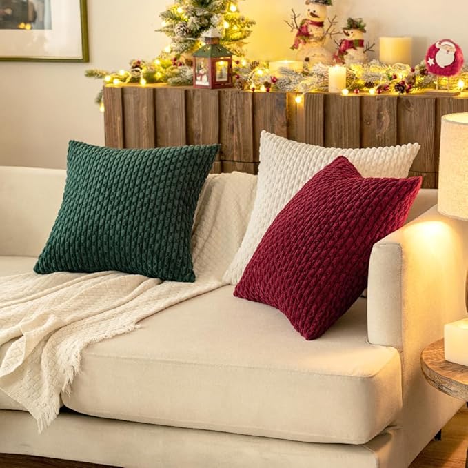MIULEE Wine Red Throw Pillow Covers Soft Corduroy Decorative Set of 2 Boho Striped Pillow Covers Pillowcases Farmhouse Home Decor for Couch Bed Sofa Living Room 18x18 Inch