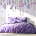 Purple Flowers Wall Decals Peel and Stick, Large Hanging Floral Vinyl Wall Stickers, Removable Vine Home Decor Art for Bedroom Living Room Classroom Office