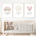 Boho Nursery Wall Art 3 Pieces Bible Verse Nursery Art Christian Girls Nursery Wall Art Heart Rainbow Sun Nursery Art Print Boho Sunshine Decor for Girl Baby Kid Room Decor 12x16 Inch Unframed