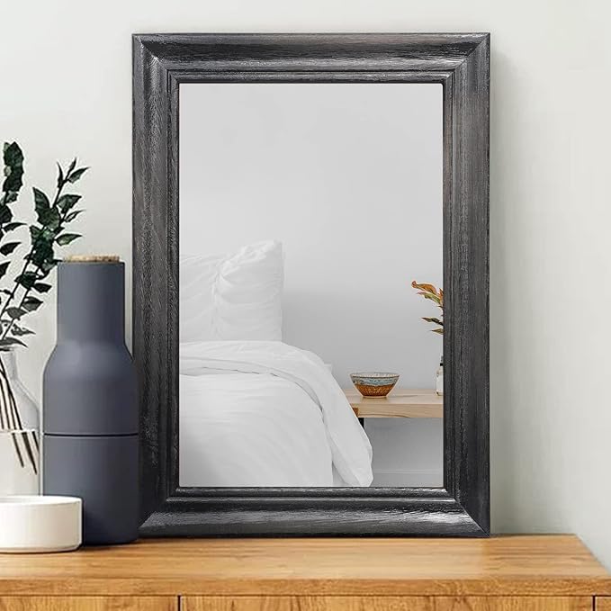 Mirrors for Wall with Black Wood Frame Large 20"x16" Rectangular Hanging Mirrors for Bathroom Bedroom Living Room Home Decor