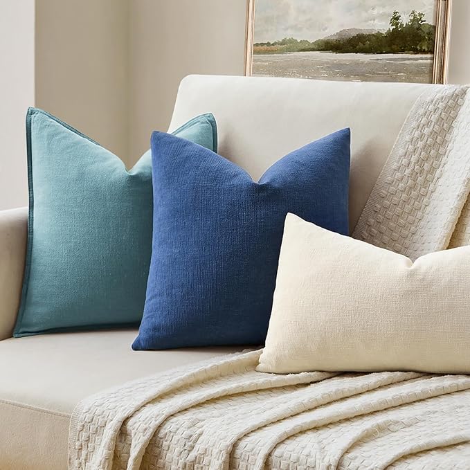 MIULEE Navy Blue Couch Pillow Covers 22x22 Inch, Set of 2 Soft Chenille Decorative Euro Throw Pillow Covers Farmhouse for Sofa Living Room Bed