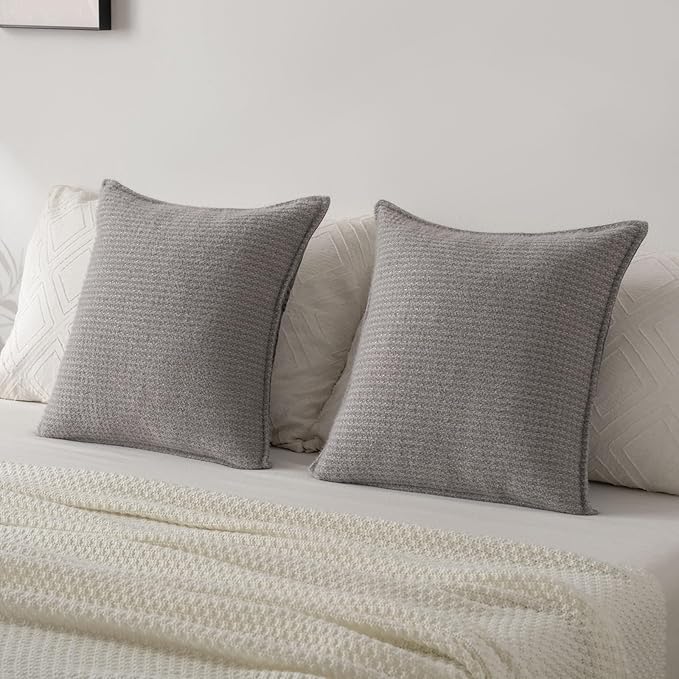 FUTEI Light Grey Decorative Throw Pillow Covers 24x24 Inch Set of 2,Soft Houndstooth Gingham Textured European Cushion Case,Modern Home Decor for Couch Bed Living Room