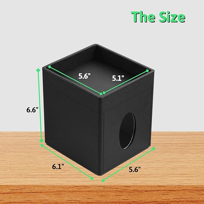 Tissue Box Cover, PU Leather Square Tissue Box Holder with Upper Storage Tray for Bathroom/Countertop/Nightstand/Office Table - Black