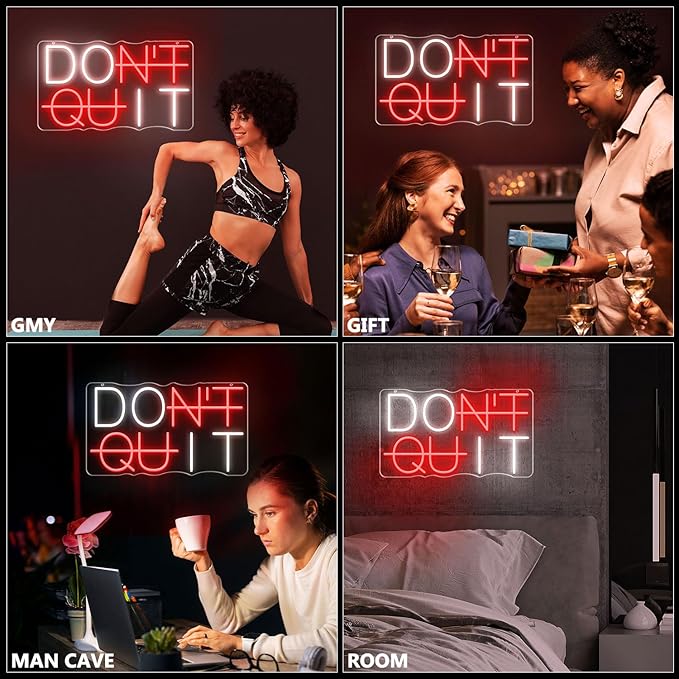 Dimmable Don't Quit Neon Sign for Wall Decor, USB LED Light for Home Gym Bedroom Man Cave Office, DO IT Inspirational Gamer Room Decorations
