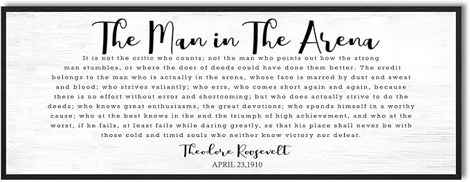 The Man In The Arena Wall Art: 40x15 Inch Inspirational Quotes Wall Decor, Motivational Poster Canvas Print Framed Office Decor,Positive Wall Decor for Bedroom Living Room