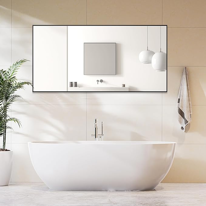 DUMOS Full Length Mirror 64"x21" Full Body Floor Mirror for Bedroom or Cloakroom, Can Stand Alone, Hang or Lean Against Wall, Tall Wall Mirror with Stand, Black